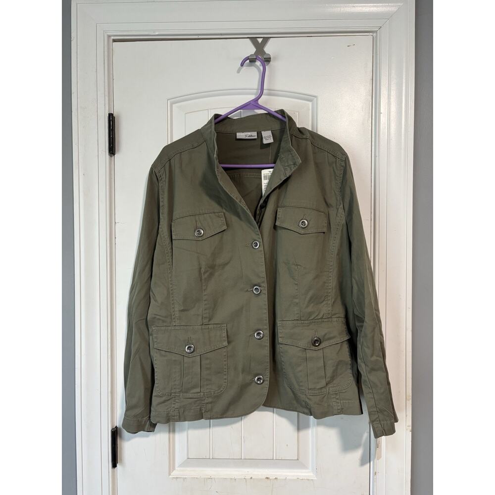Chico's Green Cargo Utility Safari Canvas Blazer‎ Jacket, Size 3 NWT